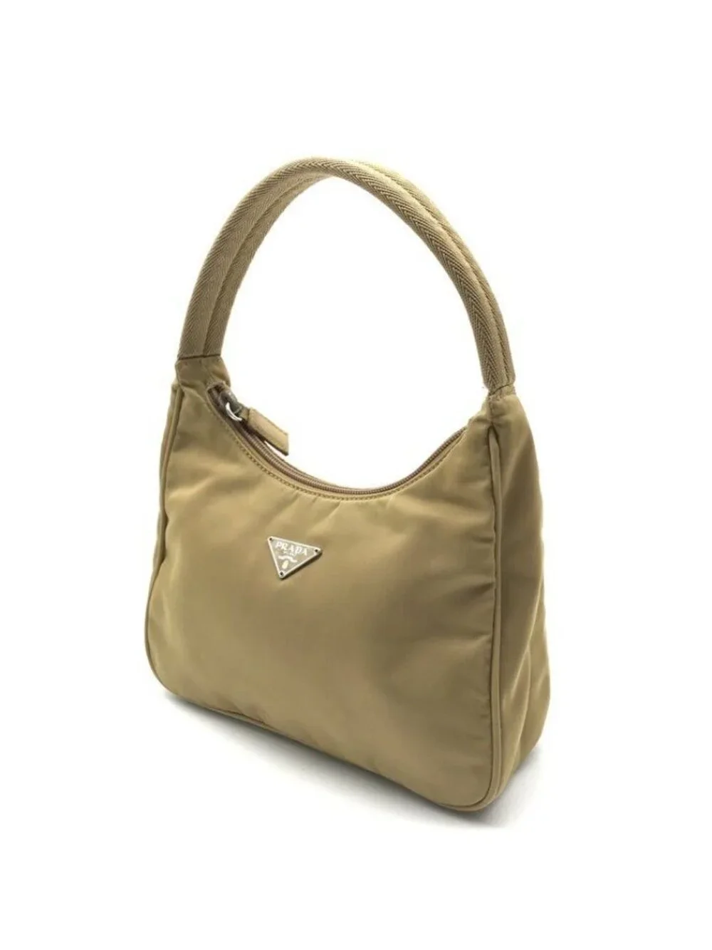 Prada Hand Triangle Plate Pouch Nylon Lightweight Simple Beige